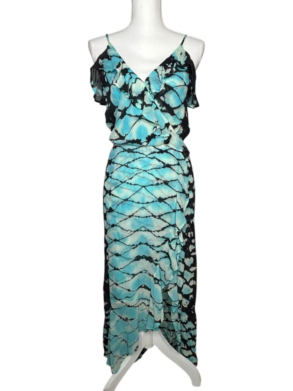 Young Fabulous & Broke Blue Lagoon Boa Wash Asymetrical Dress in Black Teal XS